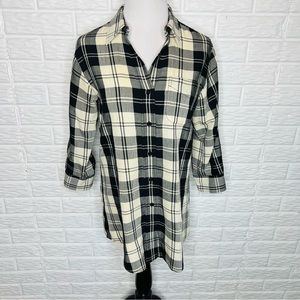 THEORY Plaid Popover Tunic Shirt 3/4 Roll Tab Sleeves Wool Blend Size 4